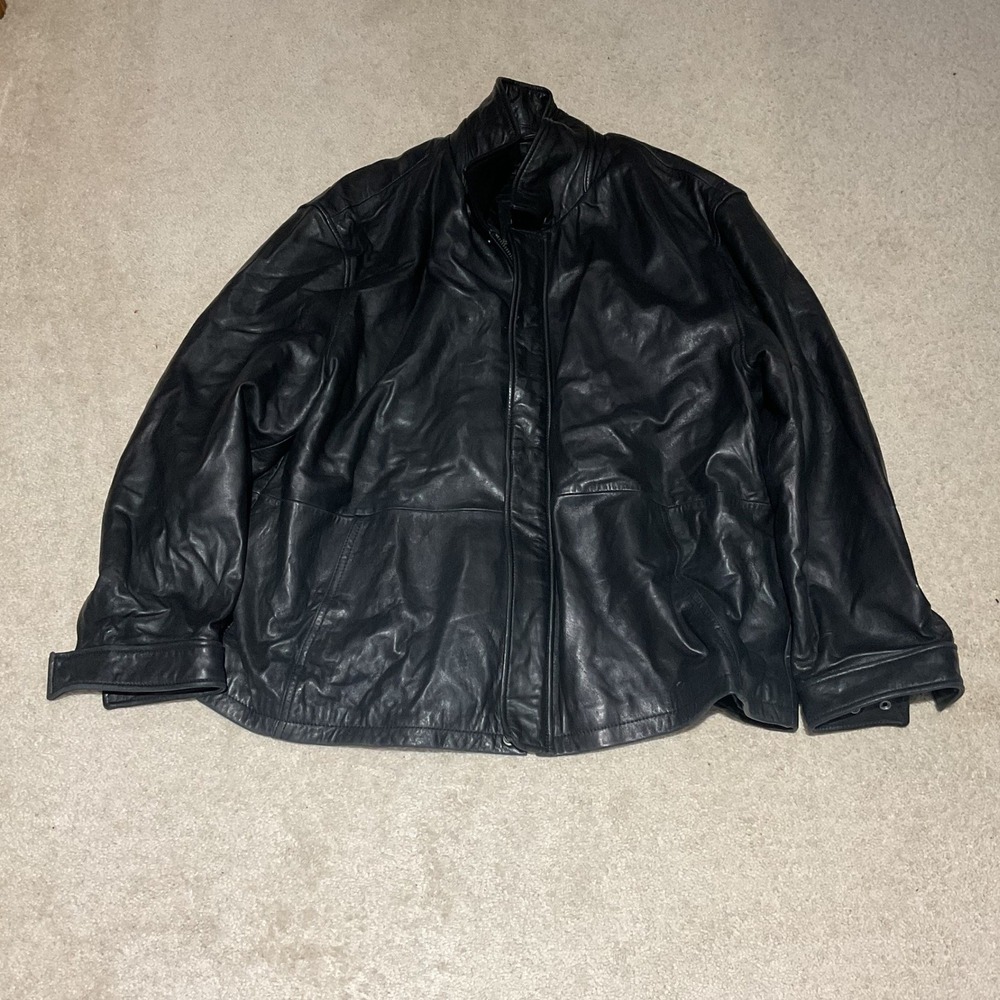 Kenneth Cole Reaction Mens Black Leather Jacket Full Zip Quilted Lining XL